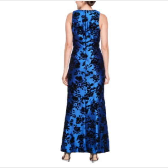Sl Fashions Petite Women's Flocked Velvet Halter Gown - Picture 2 of 2